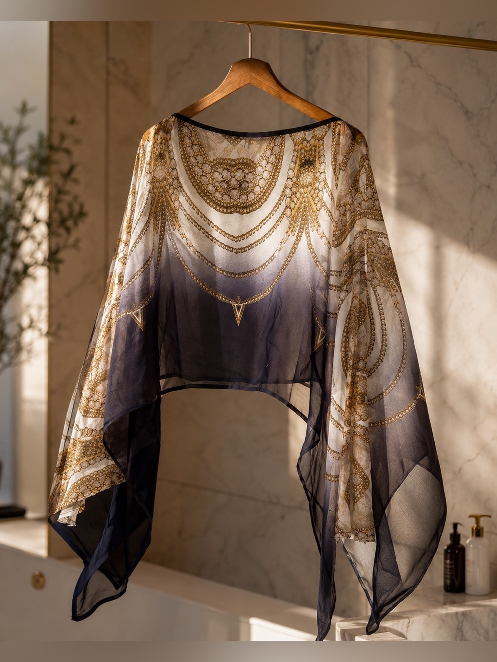 La Fiorentina Chain Print Beach Cover Up Poncho Kaftan Resort Wear One Size - Picture 2 of 6